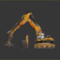 Orange Crawler Excavator Game Movie Character With Mechanical Arm And Cab